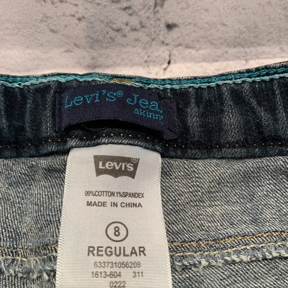 LEVI’S Girls Skinny Fit Jeans With Adjustable Waistband - Dark Wash / Size: 8R